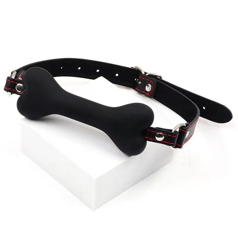 Cute Solid Leather Harness Mouth Silicone Dog Bone Ball Gag BDSM mouthPlug Couples Flirting Sex Products Erotic toys Adult Games