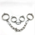 Stainless Steel Bondage Handcuffs Shackles Neck Collar Restraint Wrist Lock BDSM with Chain Set Adult Game Sex Toys for Couple
