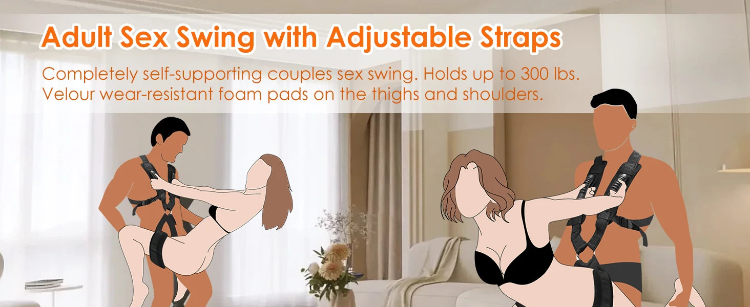BDSM Sex Swing Set with Bondage Love Slings for Couples Adjustable Strap Adult Sex Toy Soft Plush Padding Mat Sex Restraints Toy