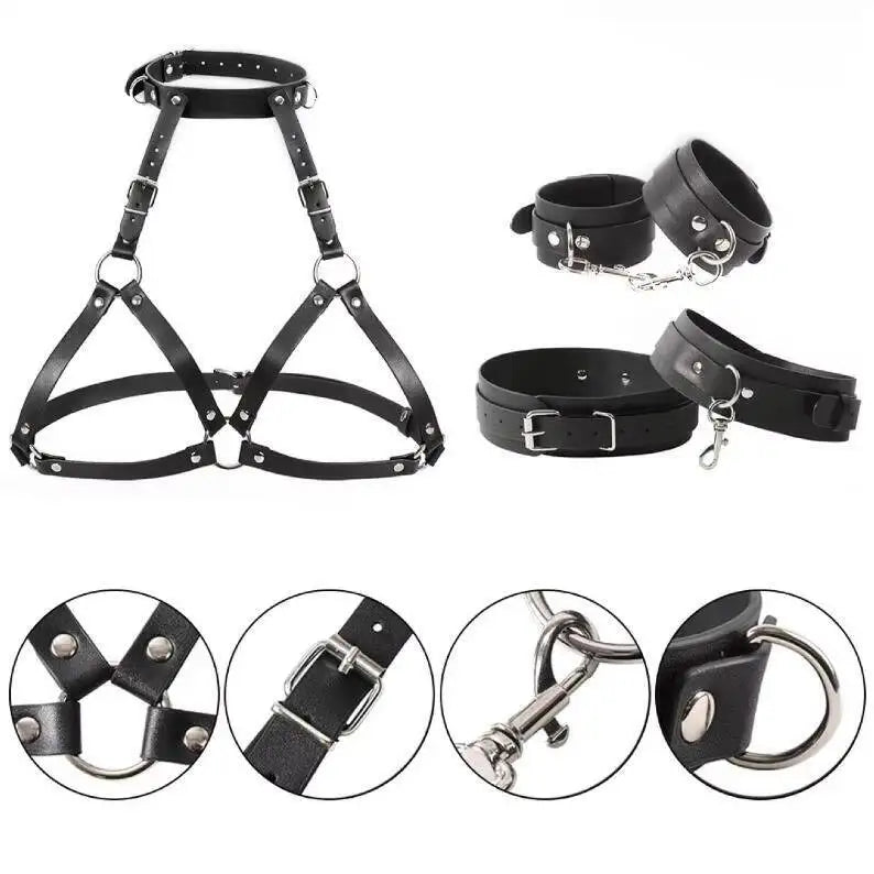 BDSM Bondage Leather Neck To Thigh Chest Harness Bed Restraint SM Game Female And Couple Sex Toys %
