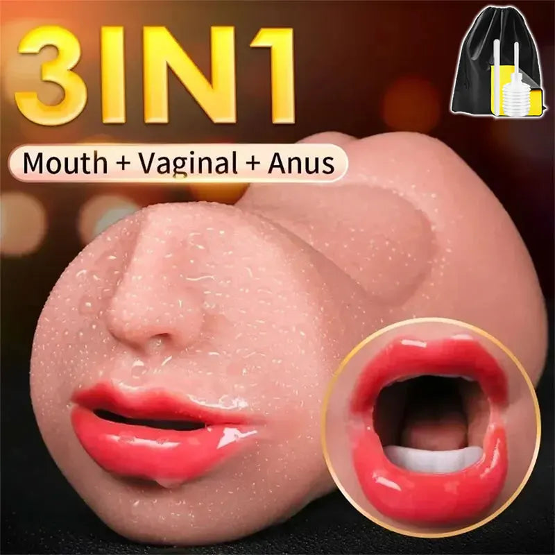 3 in 1 Male Sex Toys with Sexy Mouth Realistic Vagina and Tight Anus Ass Oral Sex Doll Stroker Adult Toys Adult Supplies for Men