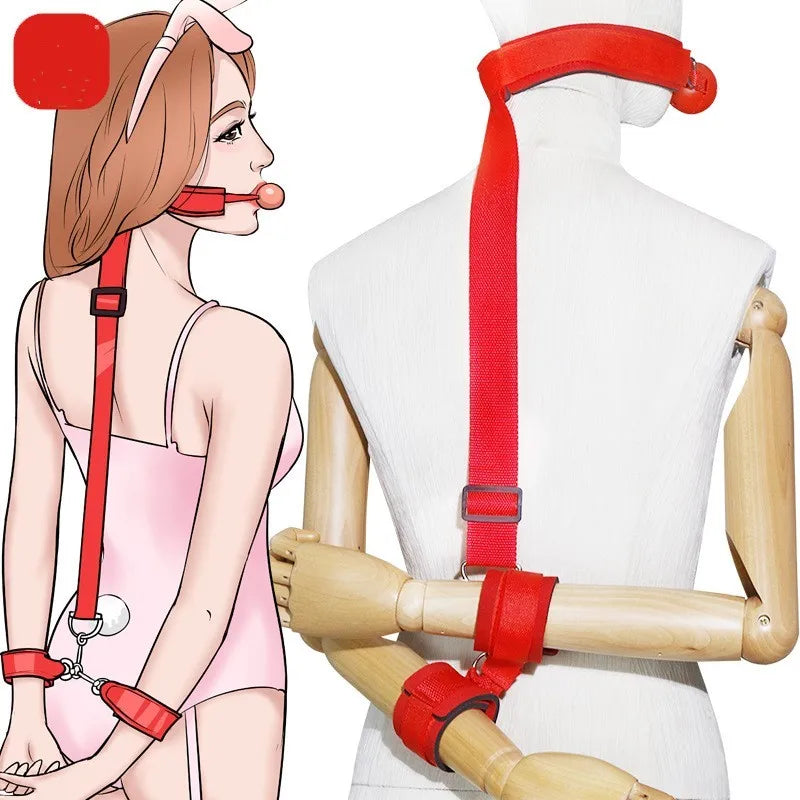 VaHppy Sex Toy Set Anal Hooks Mouth Gag Handcuffs PU SM BDSM Bondage Anal plugs Neck Restraint Backhanded