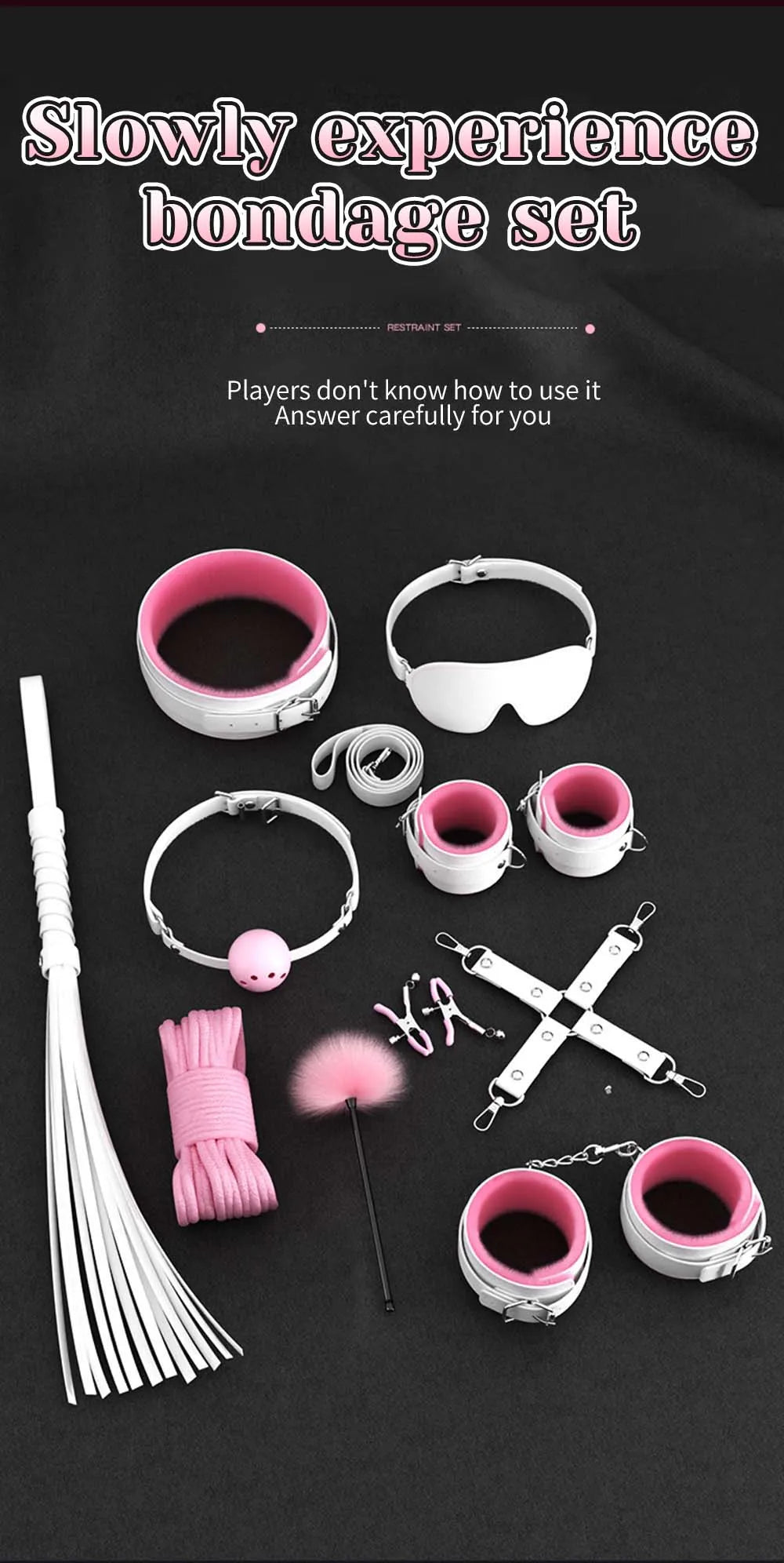 Sex Toys For Woman Couples Handcuffs Set BDSM Bondage Gear Bed Restraints Rope Strap Adult Game Wrists Neck Cuffs & Eye Mask
