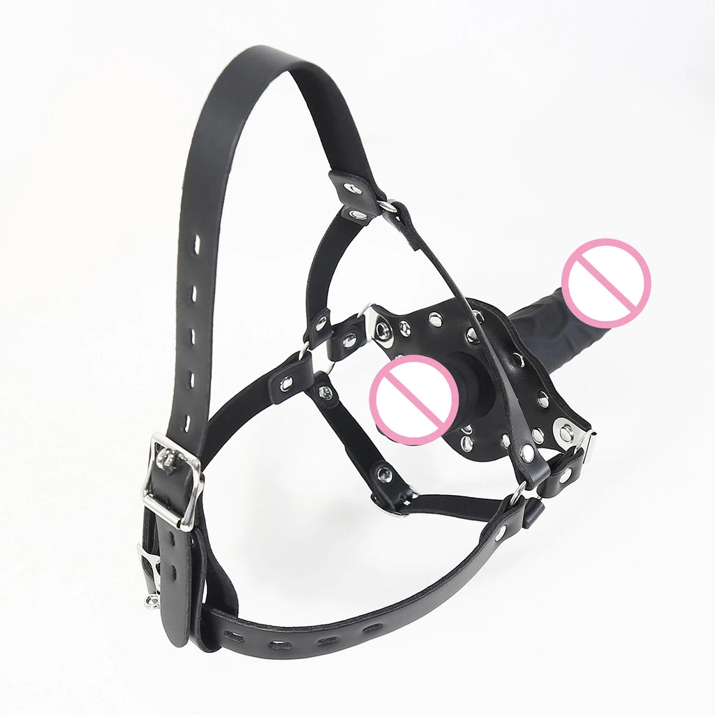 PU Dildo Mouth Gag Sex Toy for Couple Lesbian Self Bondage Restraint Masturbator Harness Oral Sex BDSM Open Mouth Plug Cosplay