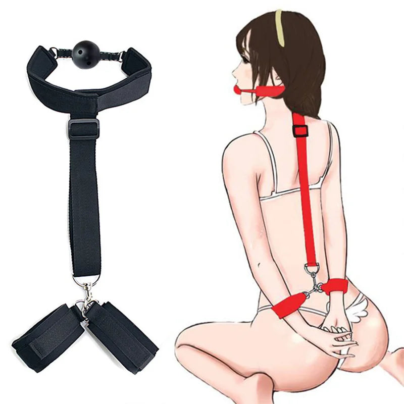 BDSM Handcuff Mouth Gag Sex Toy Set Adult SM Slave Hand Restraint Mouthgag Harness Couple Mouth Opener Ball Hand Cuff Fetish Toy
