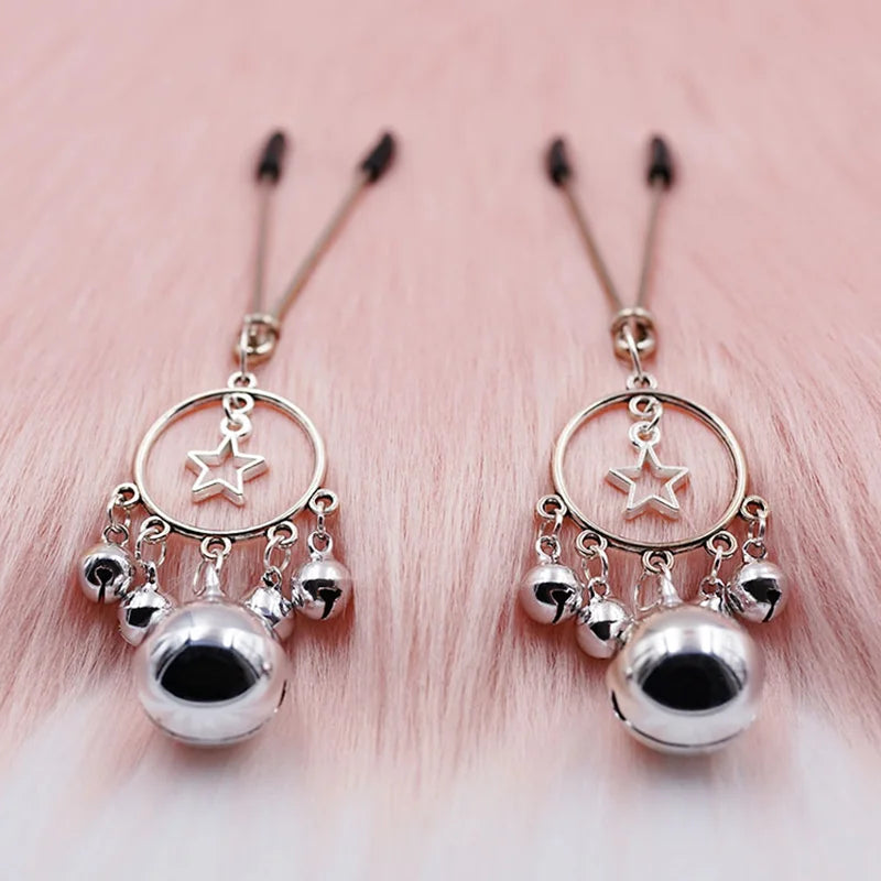 Anal Plug With Bell Ring Sex Nipple Breast Clamps Woman Nipple Clamp Traction Chain Sexy Nipple Clip Adult SM Couple Sex Toys