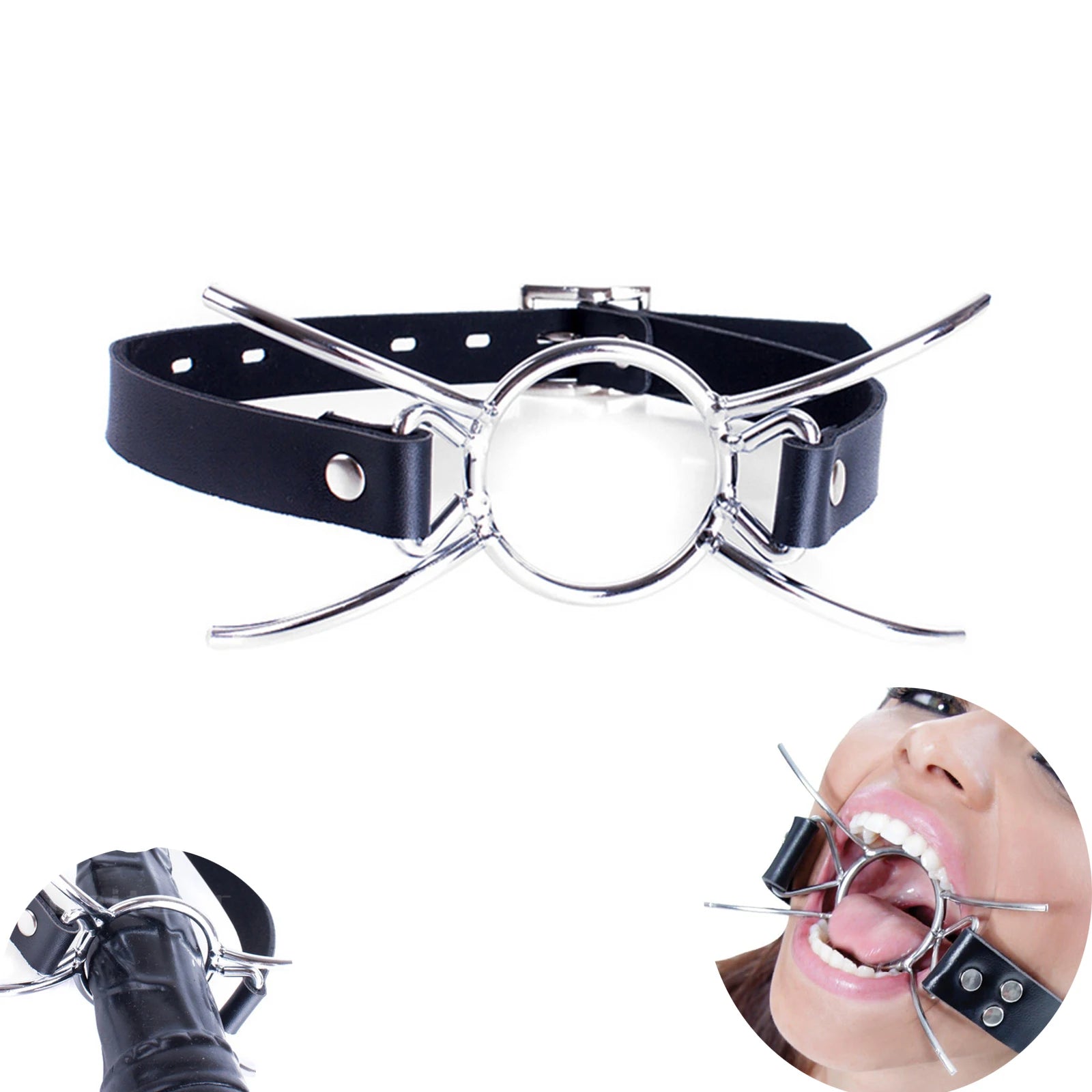 BDSM Metal O Shaped Ring/Spider Open Mouth Gag, Leather Restraint Blowjob Gags,Sex Bondage Toys For Couples Women Men