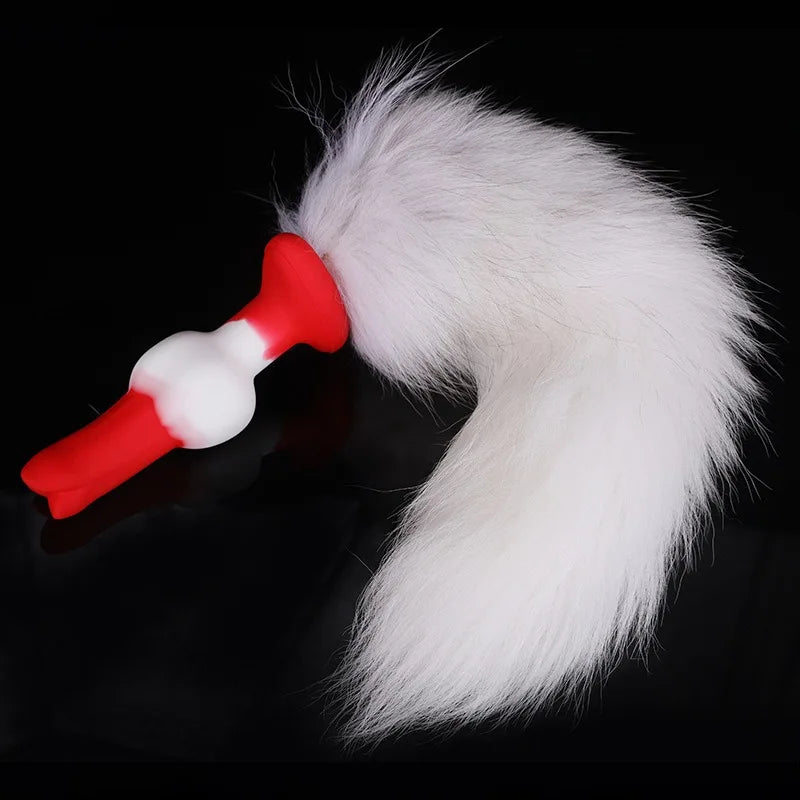 Cosplay Anal Dildos with Tail Sex Toys for Couple Silicone Dog Dildo Wearable Butt Plug with 35/65/95cm Fox Tail Gay Sex Games