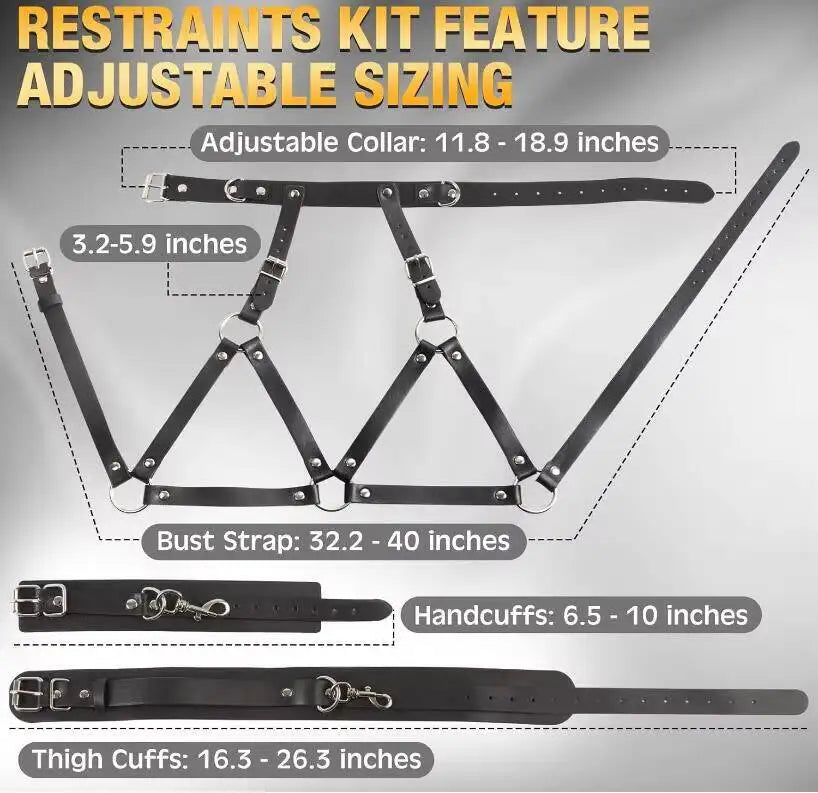 BDSM Bondage Leather Neck To Thigh Chest Harness Bed Restraint SM Game Female And Couple Sex Toys %