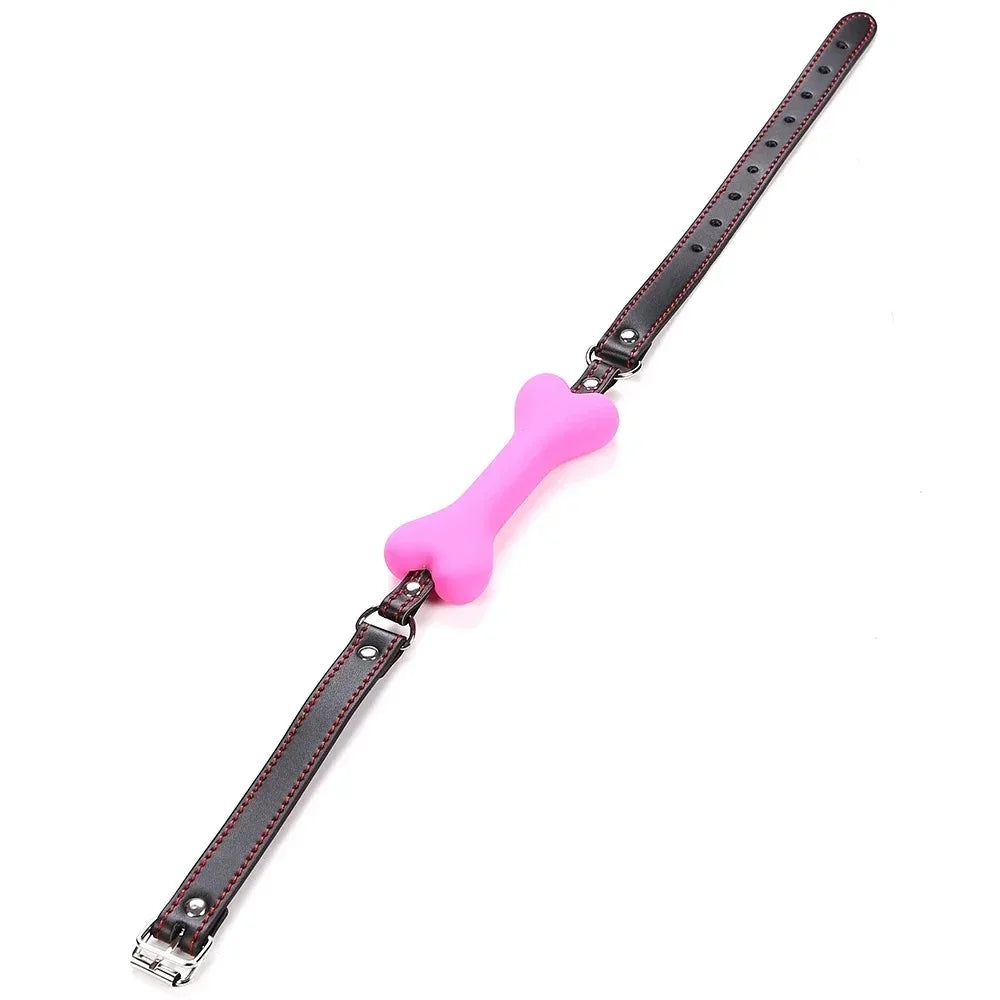 Cute Solid Leather Harness Mouth Silicone Dog Bone Ball Gag BDSM mouthPlug Couples Flirting Sex Products Erotic toys Adult Games