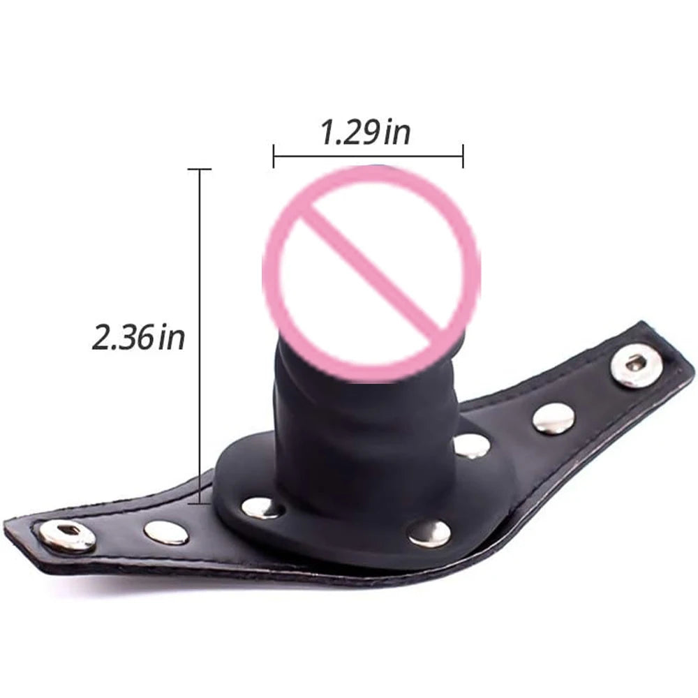 Leather Bondage Pussy with Detachable Silicone Dildo Mouth Gag Adjustable Head Harness BDSM Fetish Dog Slave Female Restraints