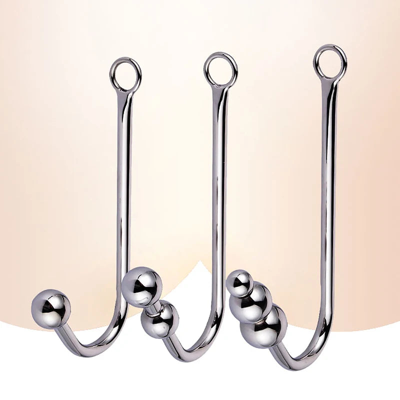 Stainless Steel Anal Hook With Anal Beads Hole Anal Hook Metal Butt Plug Anal Sex Toys Adult Product No Vibrator For Men Gay
