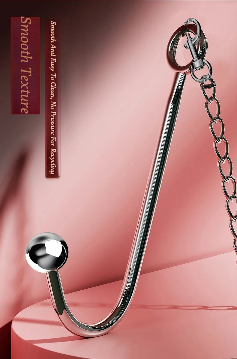Metal Anal Hook with Leather Collar Sexual Kits BDSM Erotic Bondage Restraint Game for Fetish Couples Adult Anal Sex Toy