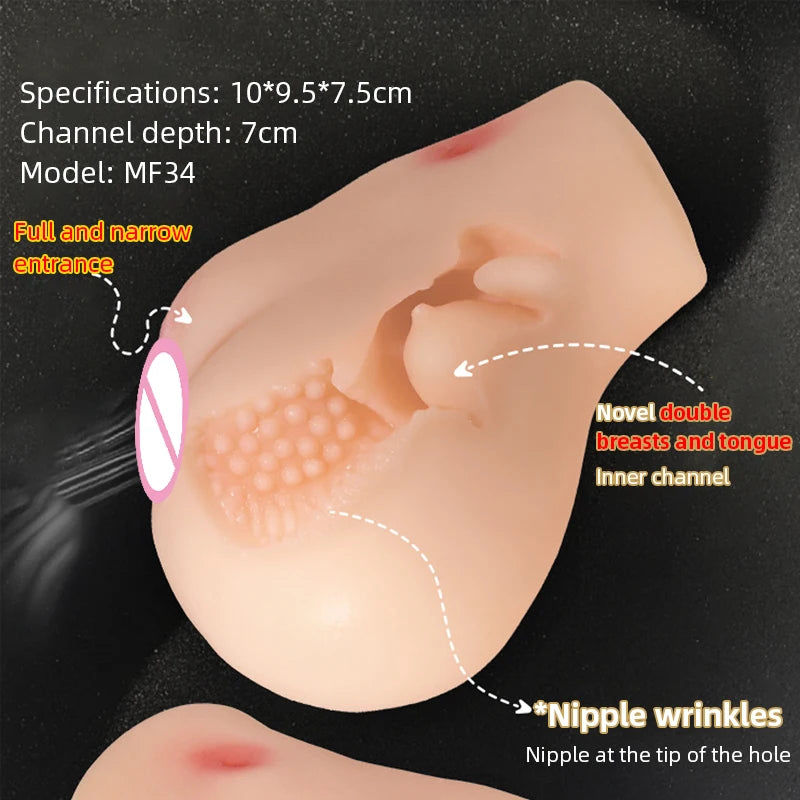 Realistic Vagina Male Masturbator Cute Little Butt Vagina Pocket Pussy Double Breasts Honey Tongue Channel Sex Toy For Men