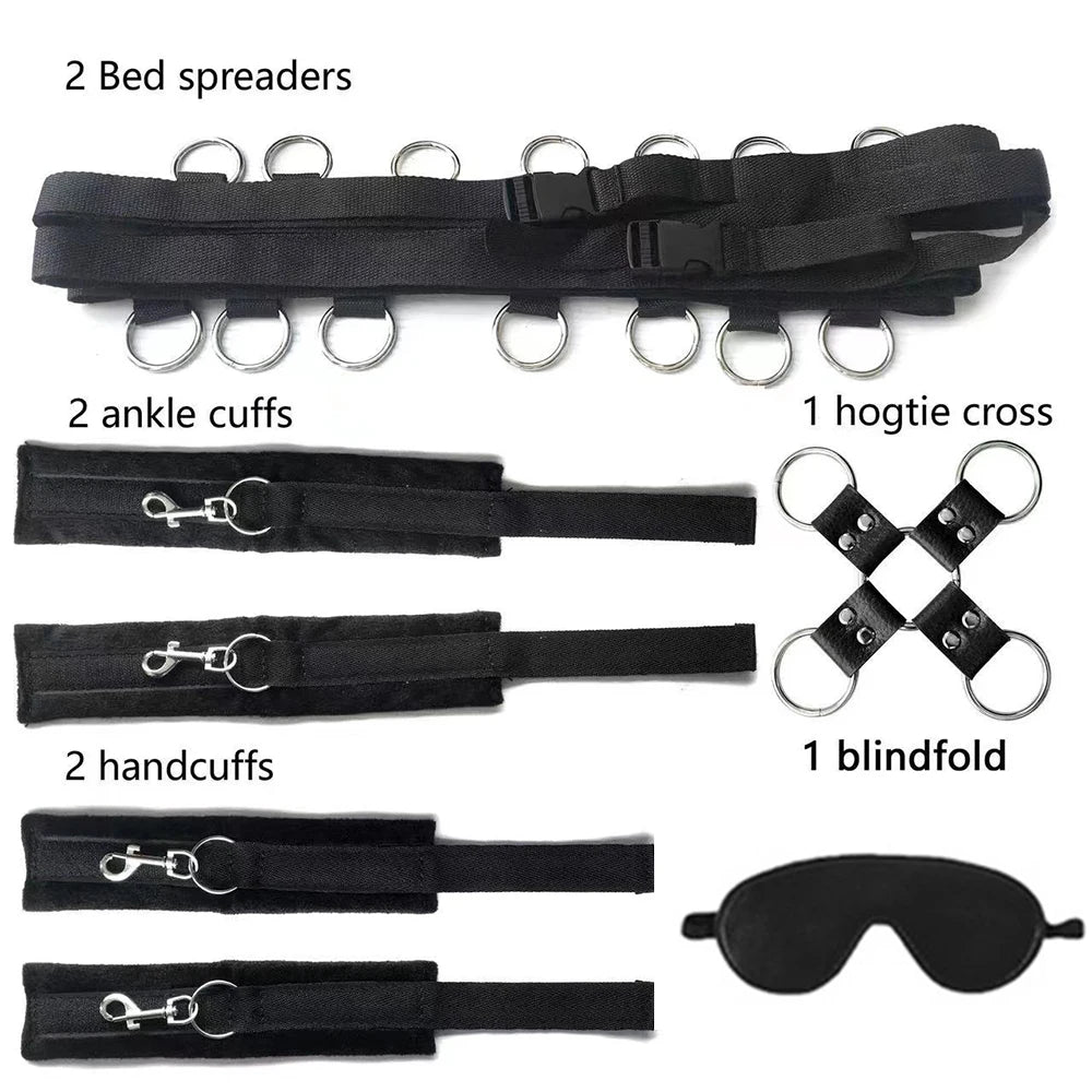 BDSM Set Toy Sex Handcuffs for Couple Adult Kit Bdsm Whip Anal Plug Vibrator Blindfold Strapon Bed Bondage Sexual Handcuffs Sexy