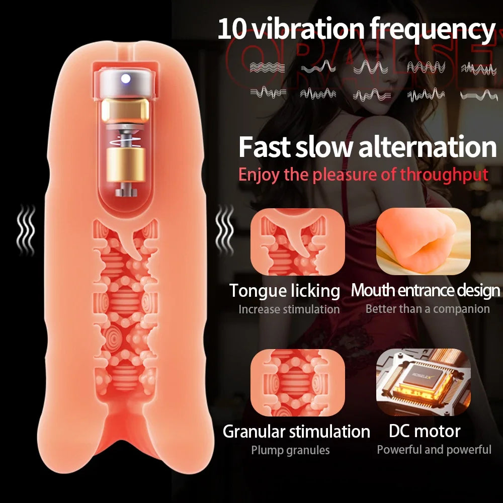 Male Masturbator for Men Sucking Machine Oral Vaginal Penis Vibrator Sex Toy Masturbation Cup Blowjobs Stimulation Exercise 18+