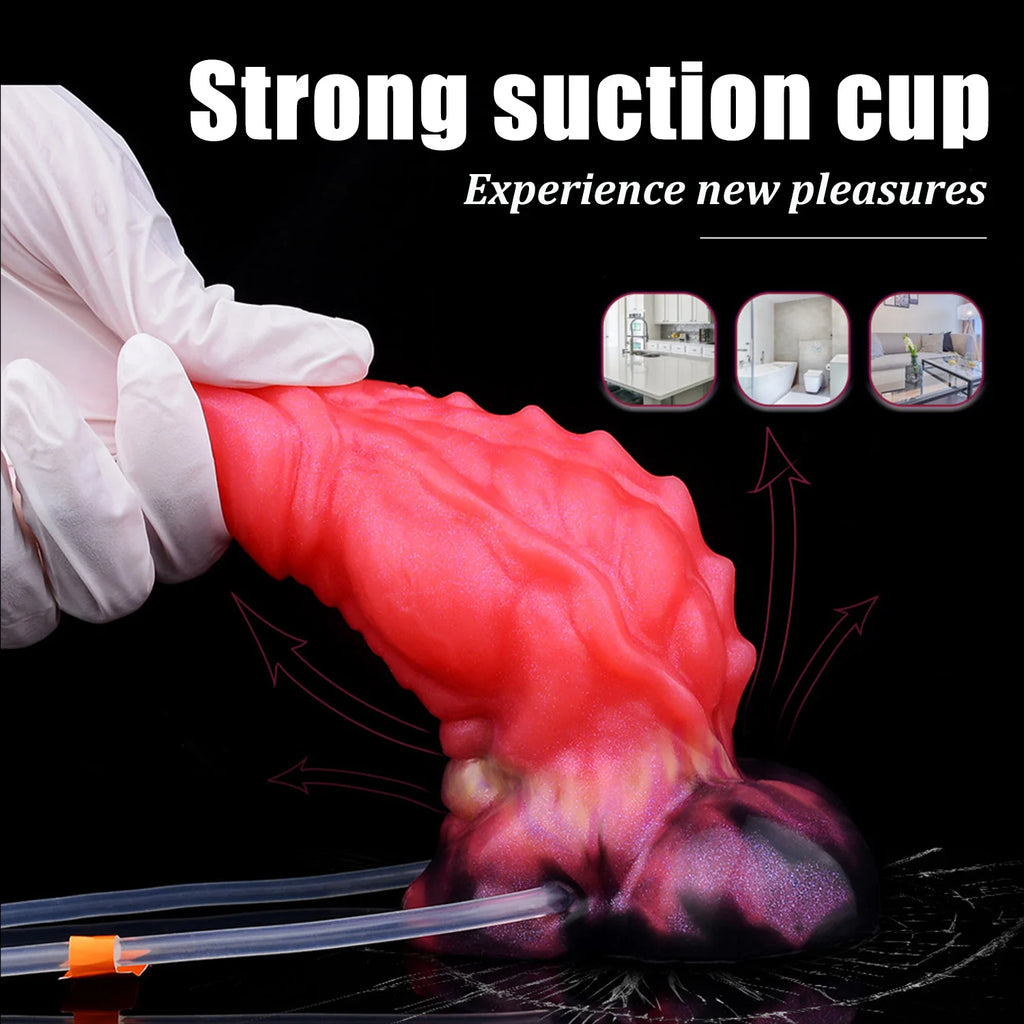 NNSX Squirting Silicone Dog Dildo Inflatable Dick Fantasy Fishbone Pattern Butt Plug Anal Sex Toys For Women Sexy Adult Supplies