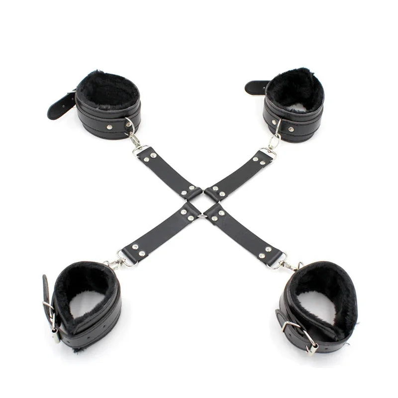 Leather Handcuffs BDSM Bondage Restraint Flirting Slave Exotic Accessories Toys For Couple Games Handcuff&amp  Ankle Cuffs Adult