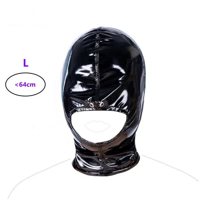 Leather Wetlook BDSM Mask Hood Gimp Open Mouth,Silicone Ball Gag with Hole,Bondage Gear Head Harness,Erotic Sex Toys For Couples