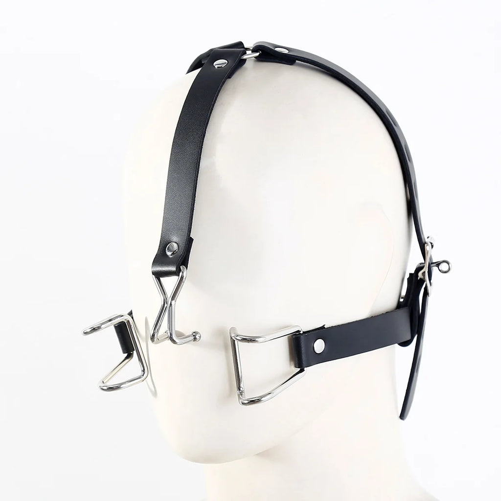 Stainless Steel Spider Ring Gag BDSM Bondage,Nose & Mouth Hook Spreader Leather Head Harness ,Sex Toys For Couples Restraints