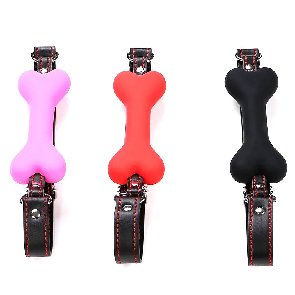 Cute Solid Leather Harness Mouth Silicone Dog Bone Ball Gag BDSM mouthPlug Couples Flirting Sex Products Erotic toys Adult Games