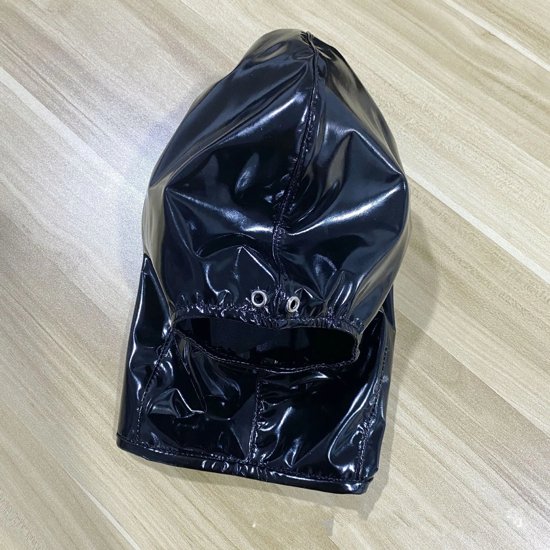Leather Wetlook BDSM Mask Hood Gimp Open Mouth,Silicone Ball Gag with Hole,Bondage Gear Head Harness,Erotic Sex Toys For Couples