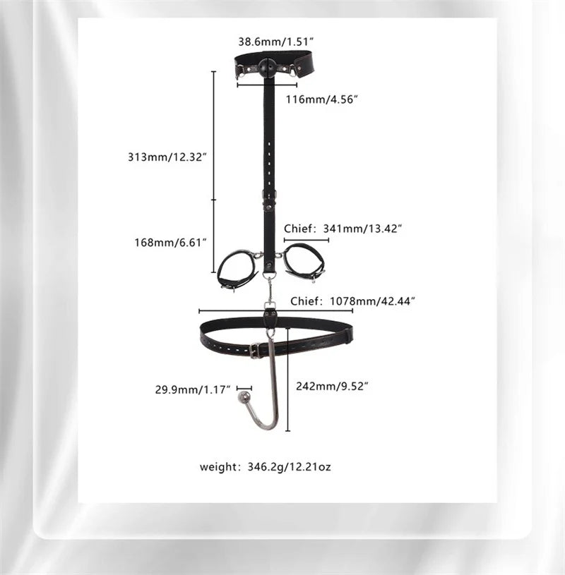 Bondage Gear Adult Sex Toy Set Anal Hook Mouth Gas Harness BDSM Handcuffs Mouth Plug Adjustable Collar Slave Bondage Sex Toys