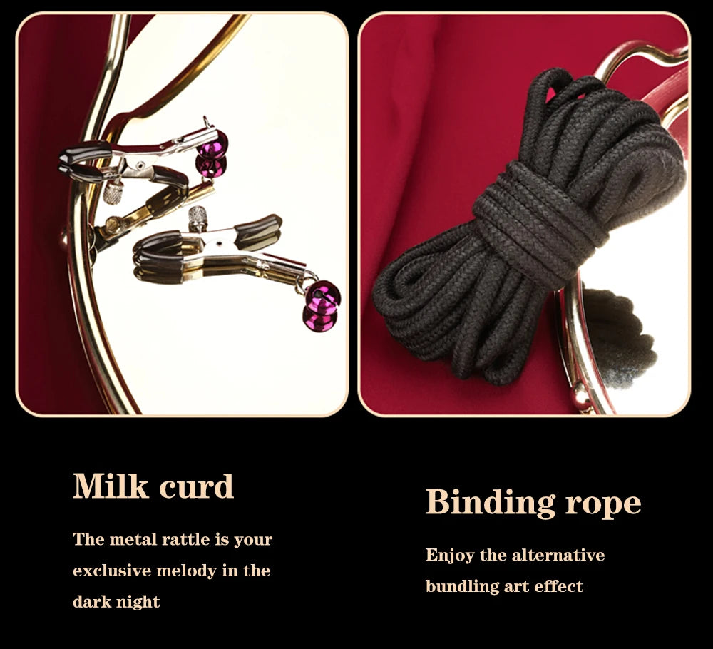 BDSM Bondage Restraint Kit 10 Pieces Drawstrings Collars Eye Masks Mouth Balls Whips Cotton Ropes Nipple Clamps Rope for Couple