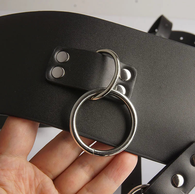 BDSM Leather AV Wand Vibrator Holder Harness Woman,Forced Orgasm Sex Suit Lingerie,Bondage Restraints,Chastity Belt,Adult Games