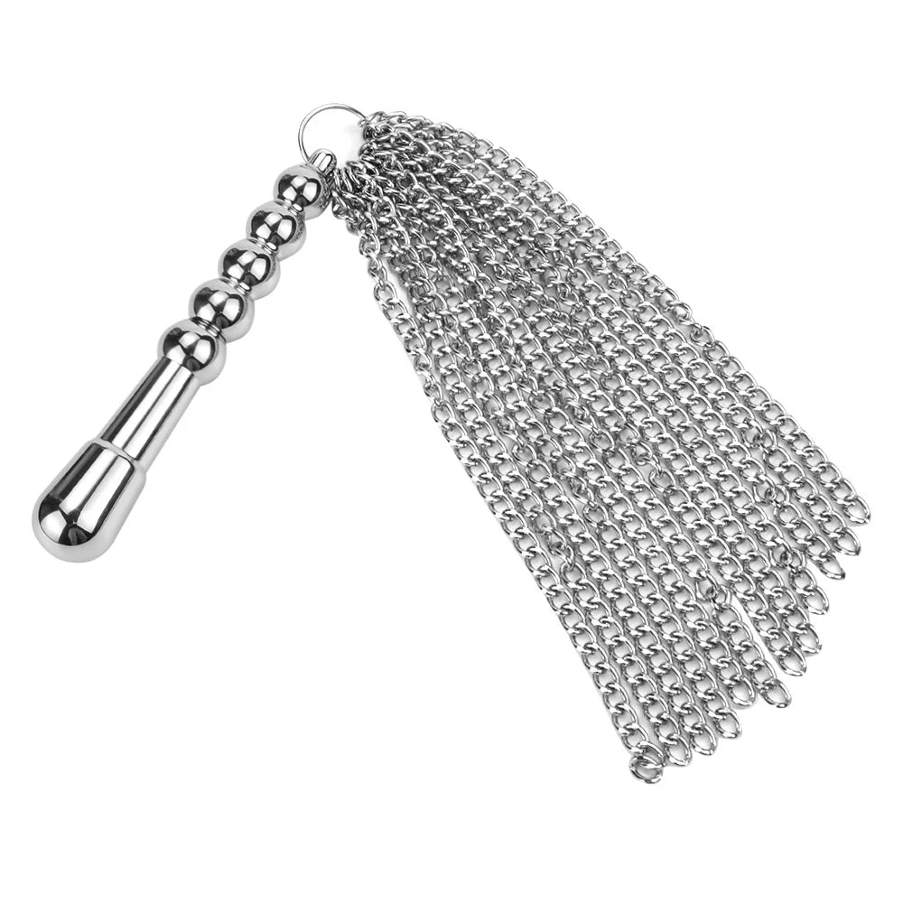 SM BDSM Metal Handle Chain Whip Flogger Flirting Fantasy Fetish Paddle Flirting Fantasy Sex Toy For SM Or Anal Sex Masturbation