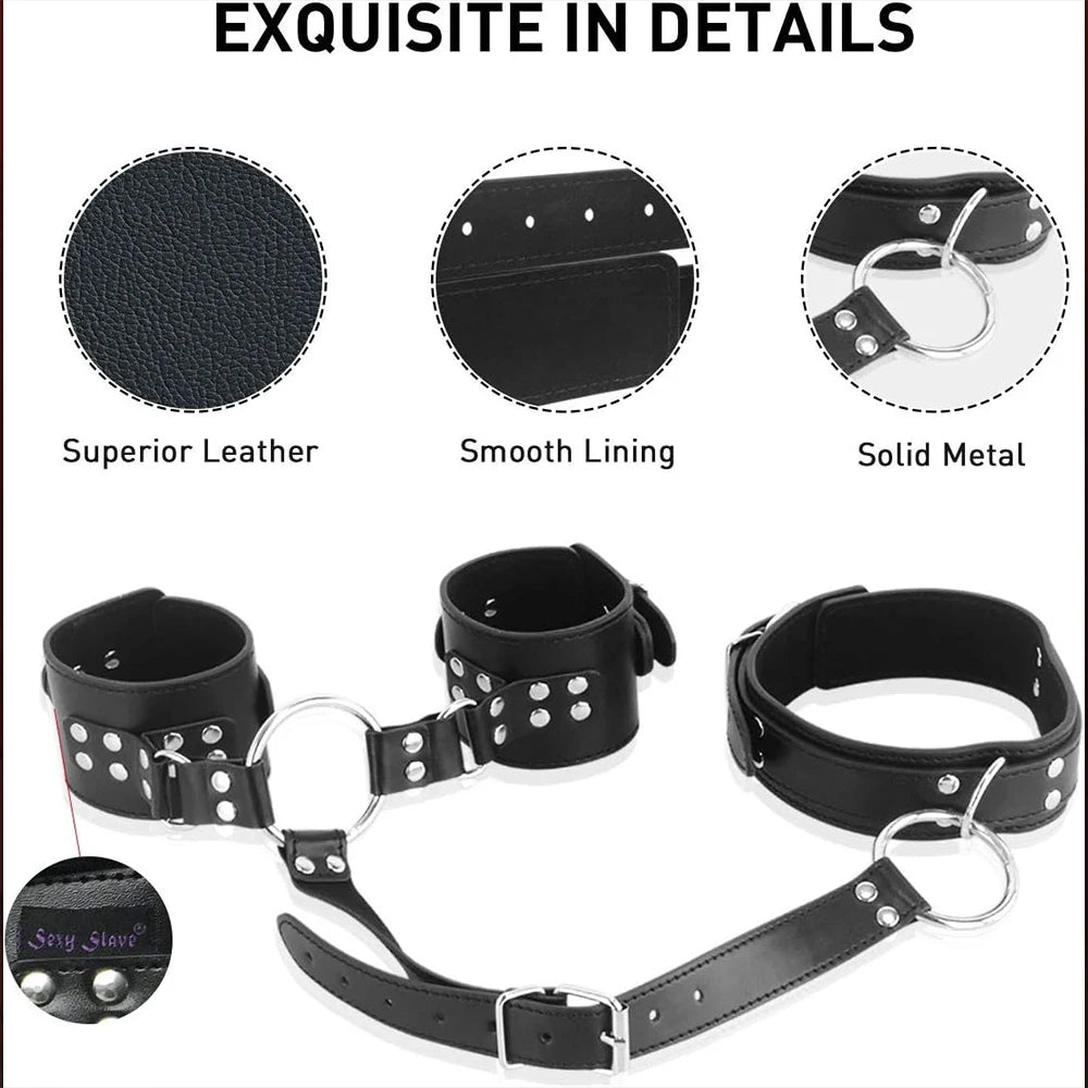 BDSM Bondage Restraint Couples Sex Toy Set Neck To Wrist Adjustable Handcuffs Collar Sex Restraints Women Adult Sex Toys SM Kit