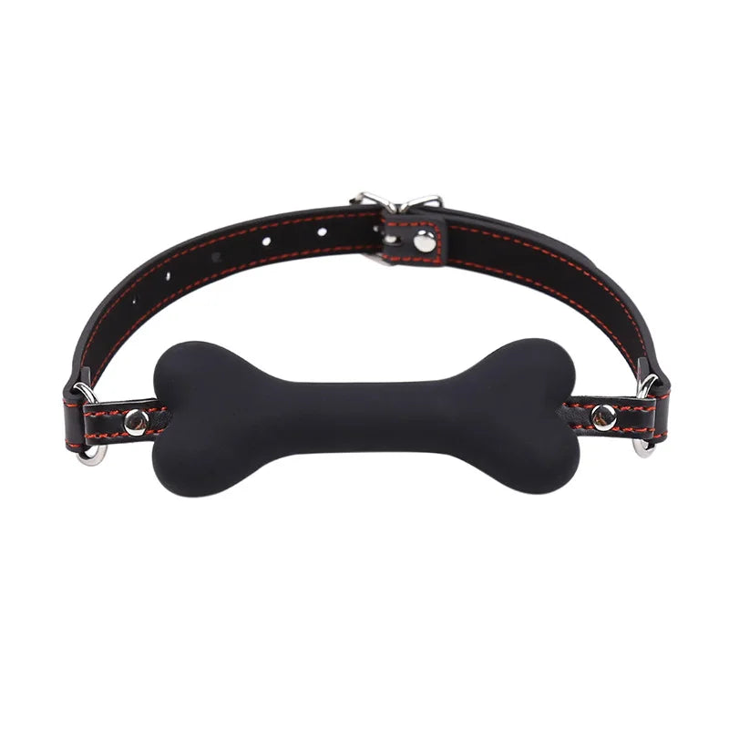 Cute Silicone Dog Bone Ball Gag Leather Harness | Adjustable BDSM Mouth Plug for Couples Flirting Adult Erotic Toys
