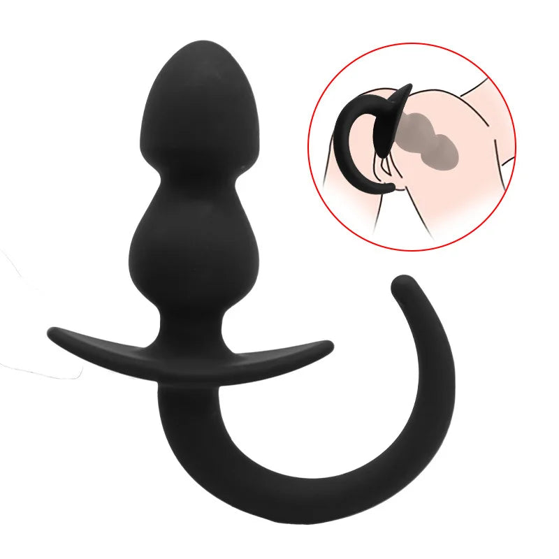 Factory Sales Silicone Dog Tail Luminous Anal Plug Puppy Play Anal Accessories G-Spot Prostate Massage Butt Plug Fetish Sex Toys