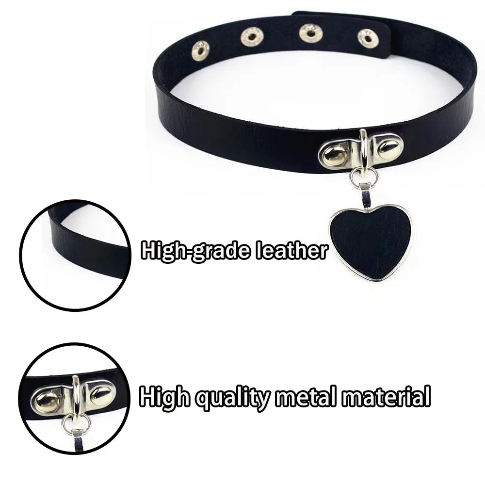 Adjustable BDSM Leather Collar with Chain for Couples, Fetish Play & Role-Playing Sex Toy, Sexy Bondage SM Toy