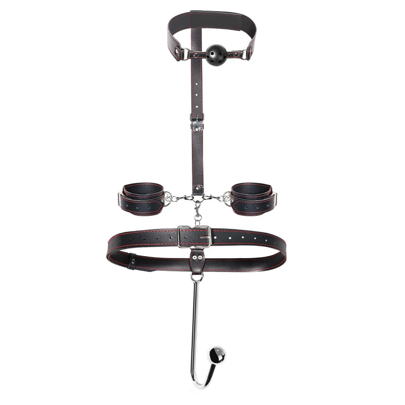 VaHppy Sex Toy Set Anal Hooks Mouth Gag Handcuffs PU SM BDSM Bondage Anal plugs Neck Restraint Backhanded