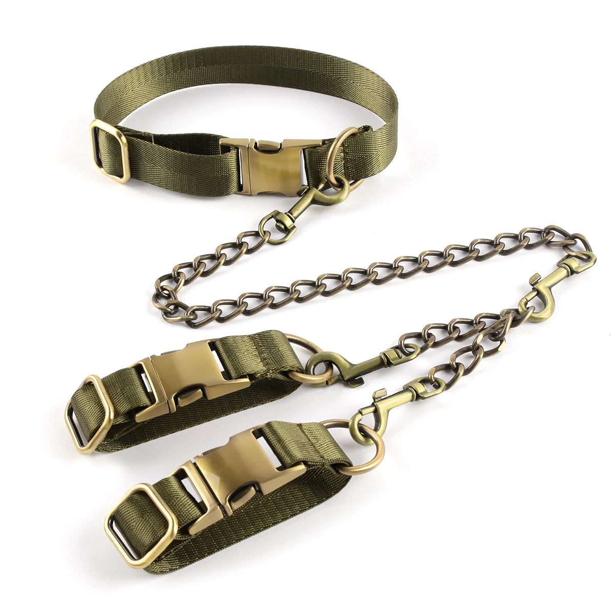 Hard Metal Collar to Wrist Restraints BDSM Harness Bondage Handcuffs Army Green SM Tools For Couples Sex Games Adult Supplies