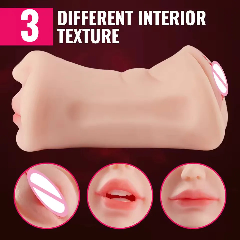 3 In 1 Pocket Pussy Real Vagina Male Masturbator Cup Oral Sex Tight Anus Blowjob Textured Masturbation Adult Sex Toy for Men
