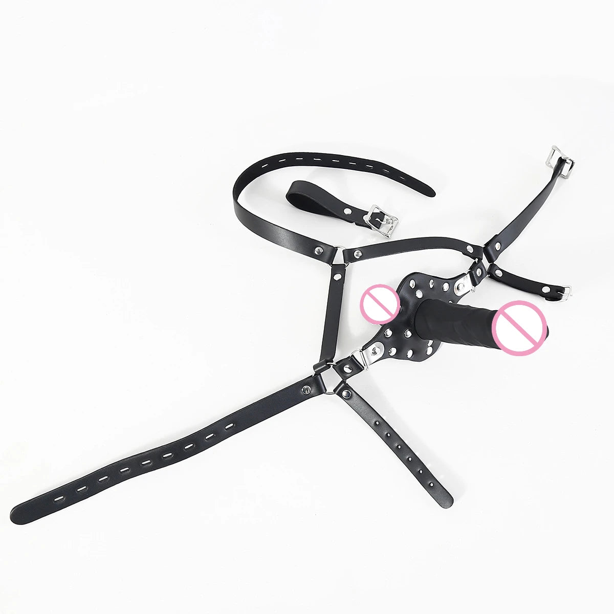 PU Dildo Mouth Gag Sex Toy for Couple Lesbian Self Bondage Restraint Masturbator Harness Oral Sex BDSM Open Mouth Plug Cosplay