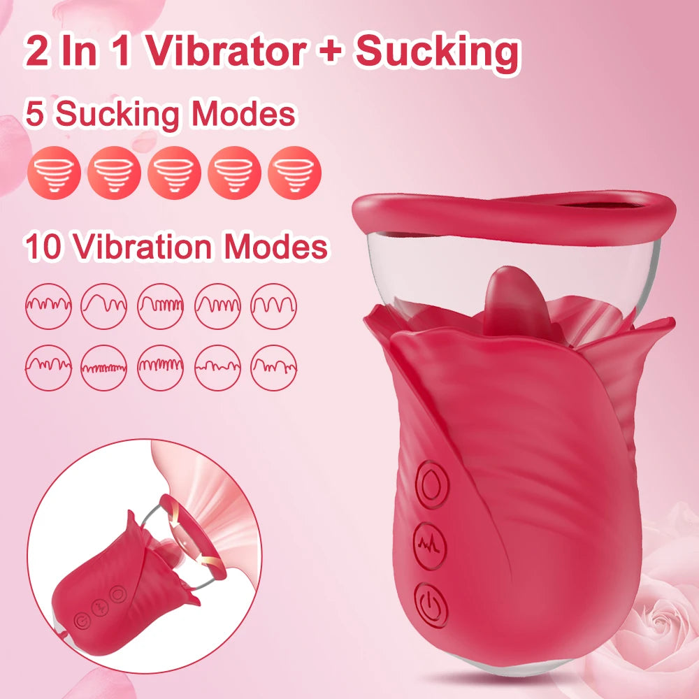 Vibrator Adult Sex Toys for Women Sucking Vibrator Rose-Sex Toy Tongue Vibrating Adult Sex Toys Removable Cup G Spot Vibrators