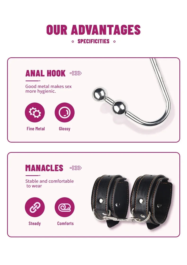 BDSM Sex Toys Adjustable Size Leather Collar Neck Bondage Kit Anal Hook Metal Butt Plug MAdult Games Couple Flirt Sex Toys