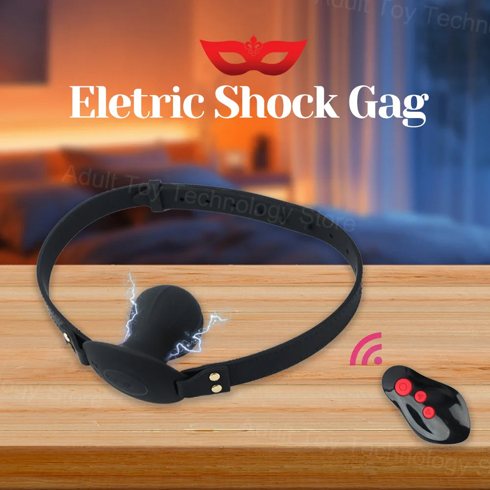 Electric Shock Mouth Gag, Remote Control, Leather Strap, Microcurrent, BDSM Electroshock Ball Gag for Sex Games, Adult Sex Toys