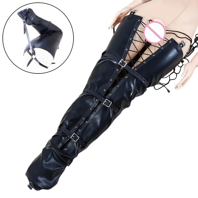 BDSM Leather Calf Cuffs Bondage Accessories with Fetish Restraint Bag Belts for Couple Orbs Vagina Clitoris Stimulator Sex Toys
