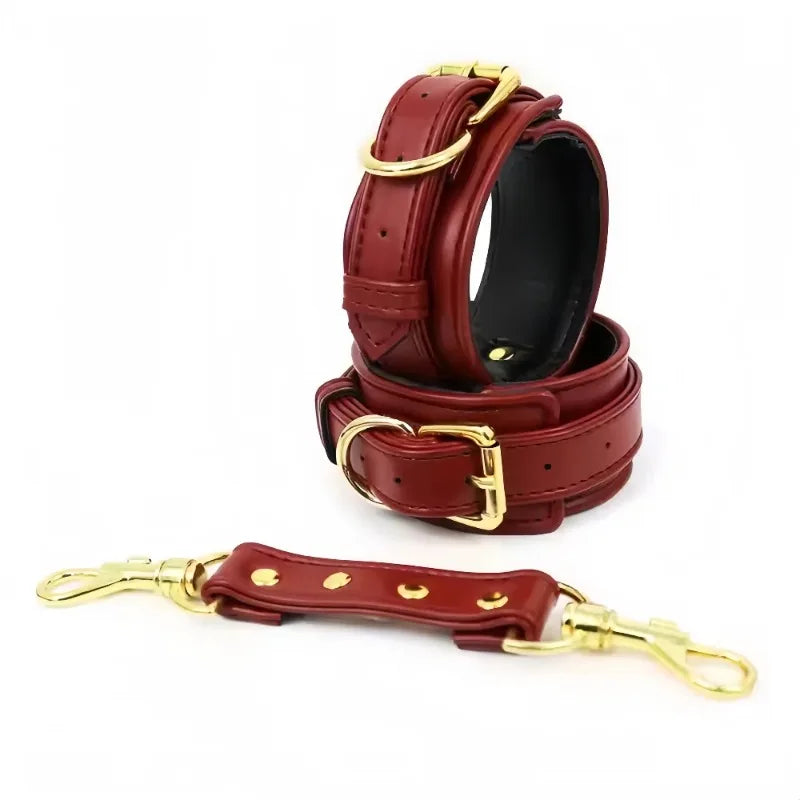 BDSM Bondage Set with Belt Wrist and Thigh Cuffs Cross Buckles Adult Play Bondage Handcuffs and Footcuffs Adjustable SM Games