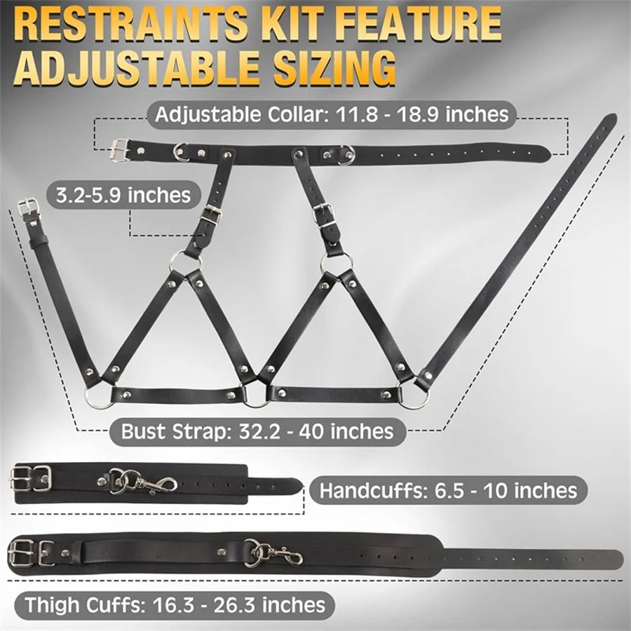 BDSM Kit Bondage Set Neck To Thigh Sexy Harness Sex Bondage Restraints SM Game Slave Role Play Adult Sex Toy For Women Couples