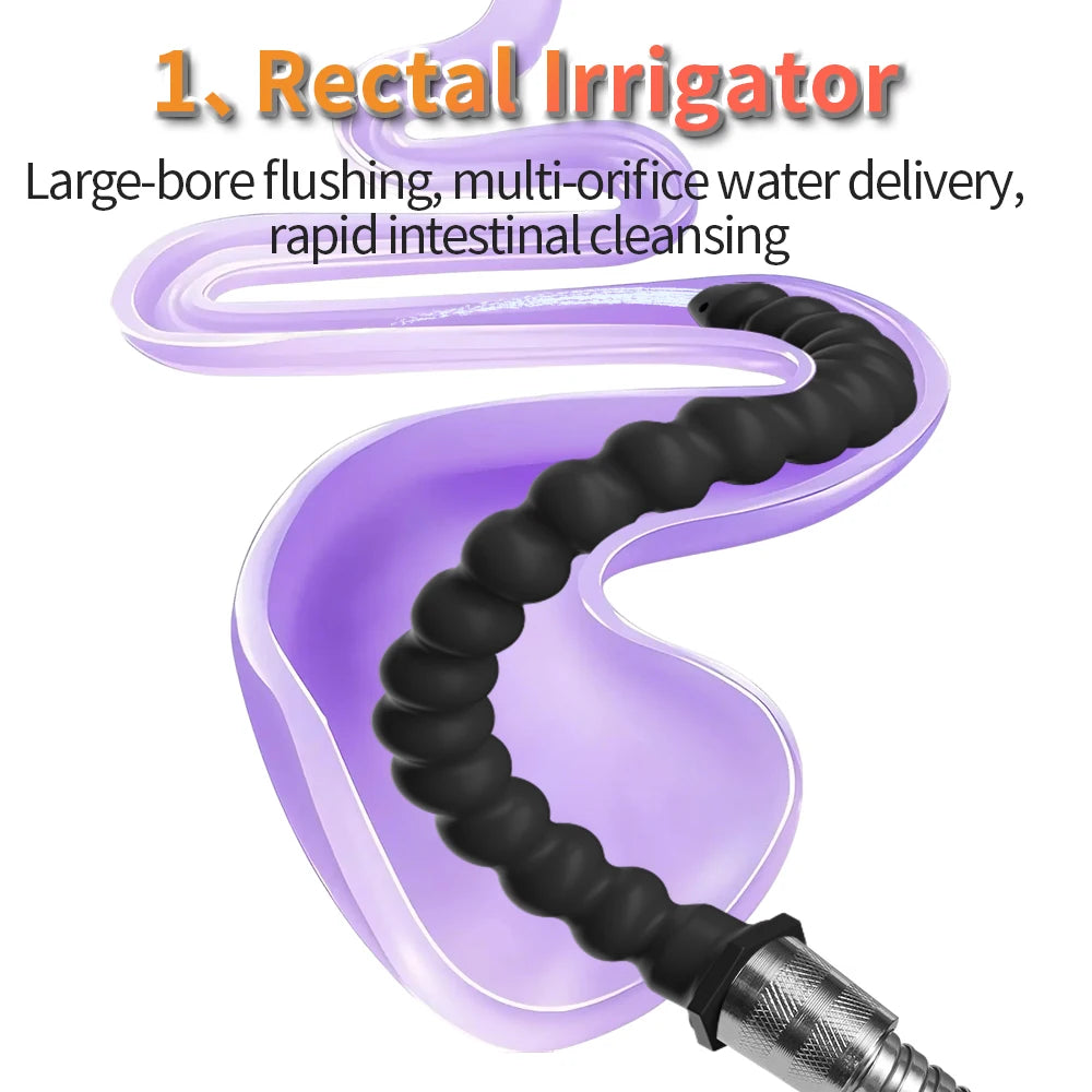 Silicone Long Anal Beads Plug Dilator Douche Enema Vagina Cleaning Kit Buttplug Syringe Shower Head Gay Sex Toy For Couples