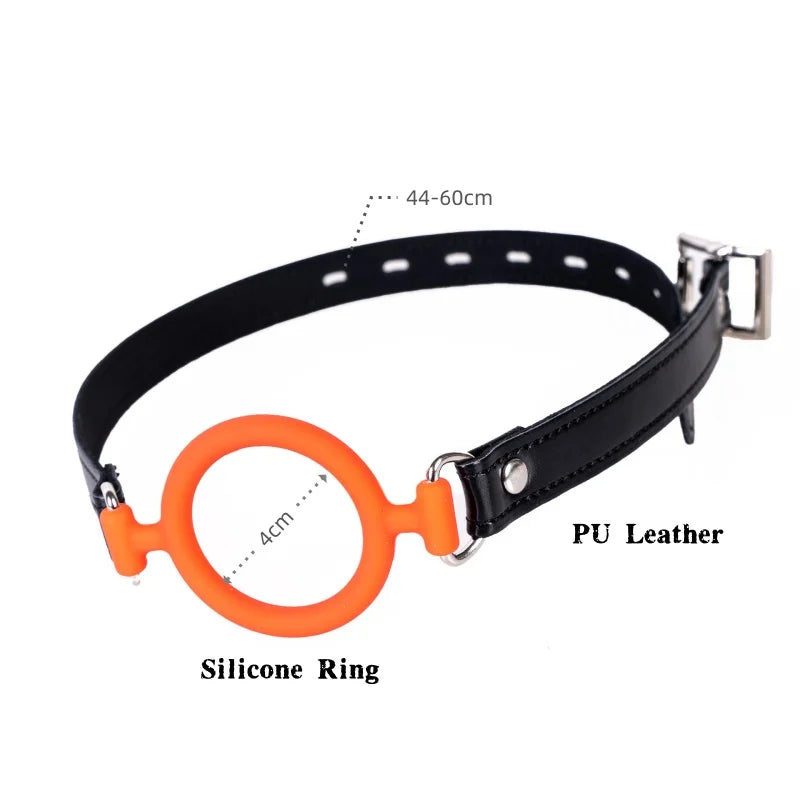Adjustable Silicone Open Mouth Penis Ring Leather Harness Mask Gags for Couple Delay Ejaculation Lasting Cock Sex Toys