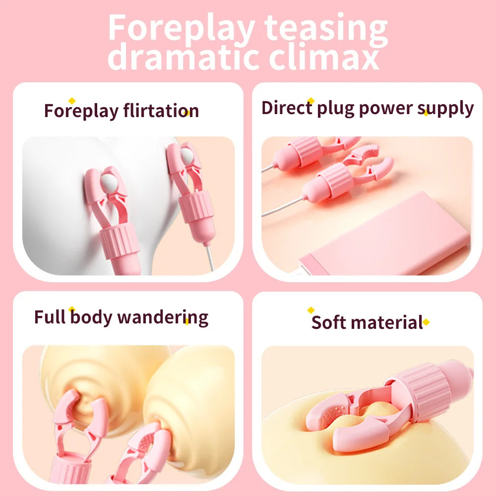 Nipple Clamps Vibrator Breast Massage Tongue Licking Sucking Vibrating Clit Stimulator Female Maturbator Adult Sex Toy For Women