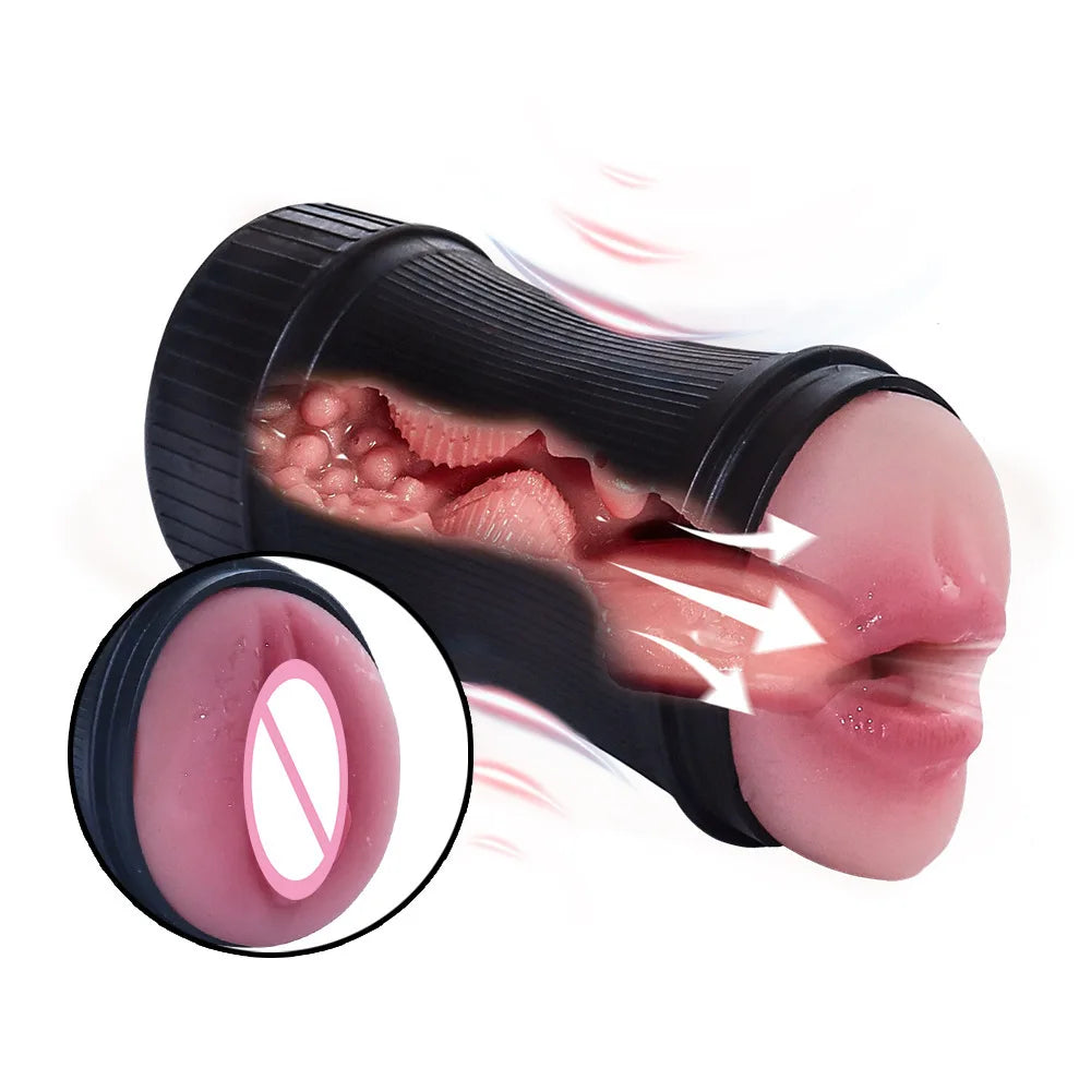 Male Sex Toy Real Vagina Masturbation Pussy Mouth Blowjob Masturbator Device Adult Endurance Exercise Oral Sex Products For Man