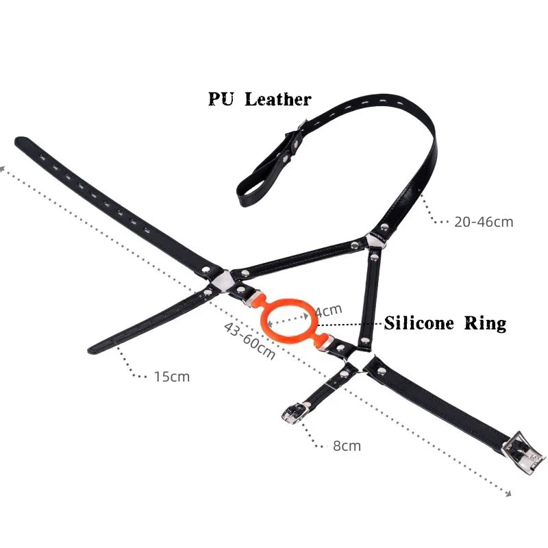 Adjustable Silicone Open Mouth Penis Ring Leather Harness Mask Gags for Couple Delay Ejaculation Lasting Cock Sex Toys