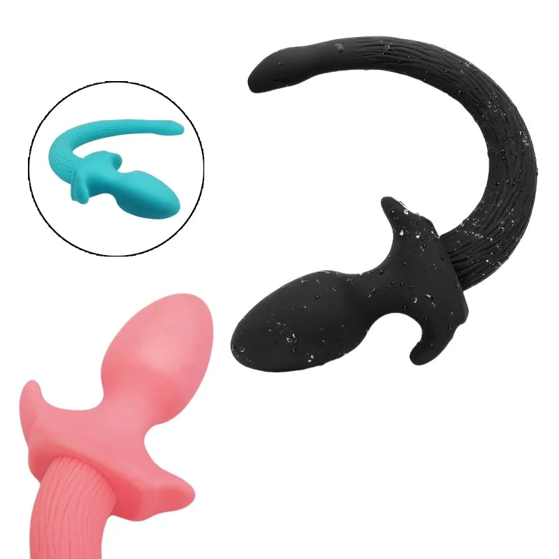 Silicone Prostate Massager Anal Sex Toys with Fetish Puppy Play StripTail Butt Plug for Couple BDSM Anue Bondage Adult Product